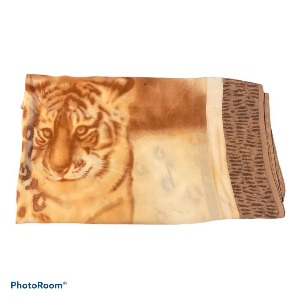 Krizia 100% Silk Scarf 35”x36” tiger